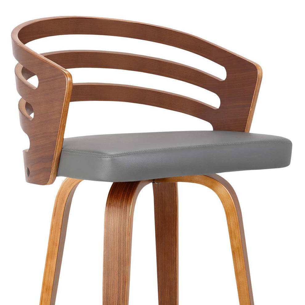 Jayden 26" Counter Height Swivel Grey Faux Leather and Walnut Wood Bar Stool By Armen Living | Bar Stools | Modishstore - 4