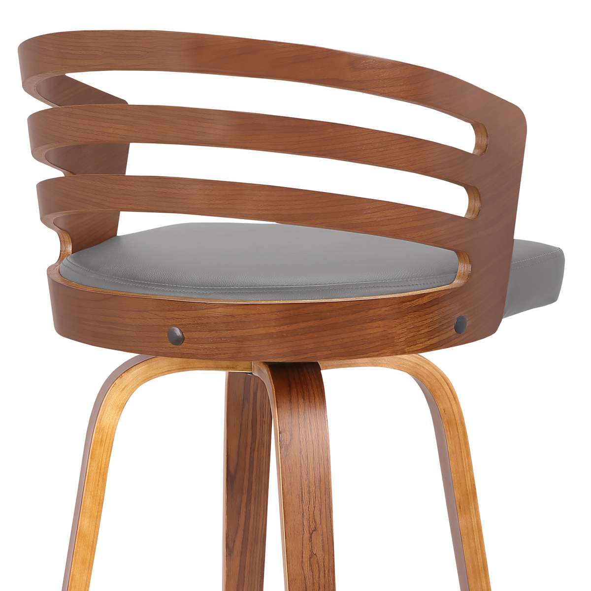Jayden 30" Bar Height Swivel Grey Faux Leather and Walnut Wood Bar Stool By Armen Living | Bar Stools | Modishstore - 5
