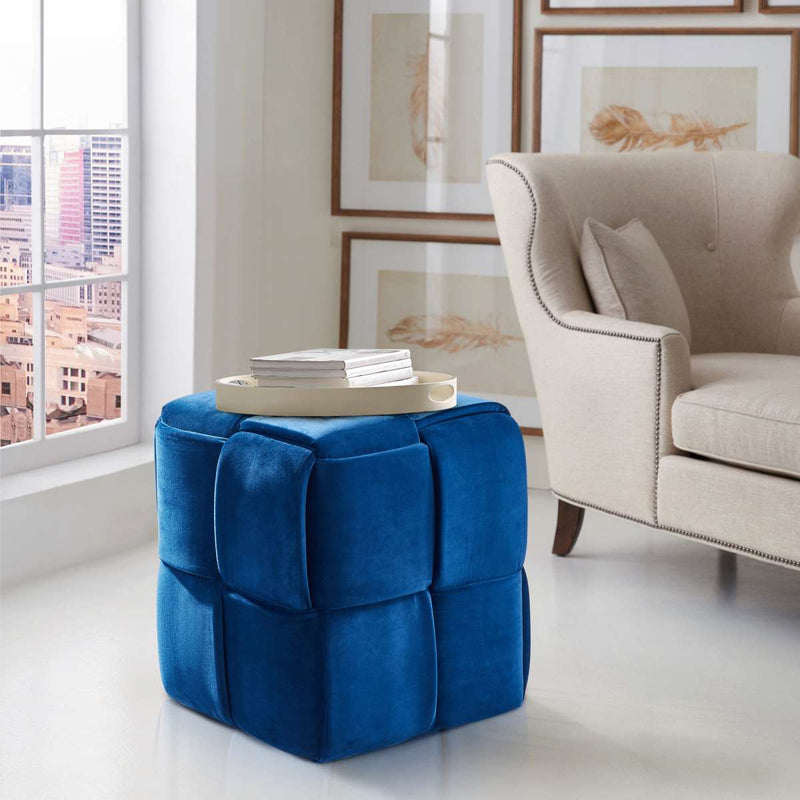 Joy Contemporary Short Ottoman in Blue Velvet By Armen Living | Ottomans | Modishstore
