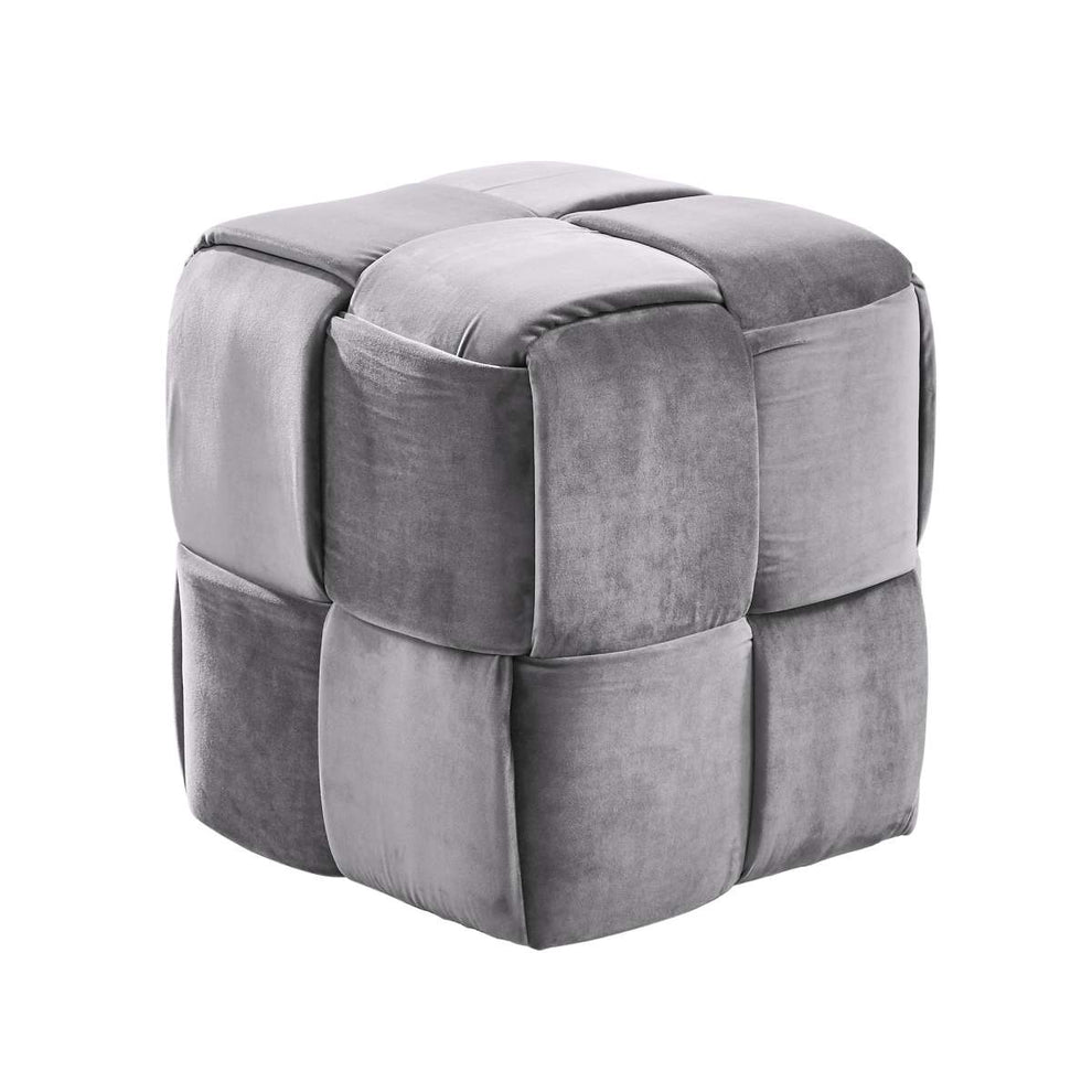 Joy Contemporary Short Ottoman in Gray Velvet By Armen Living | Ottomans | Modishstore - 2