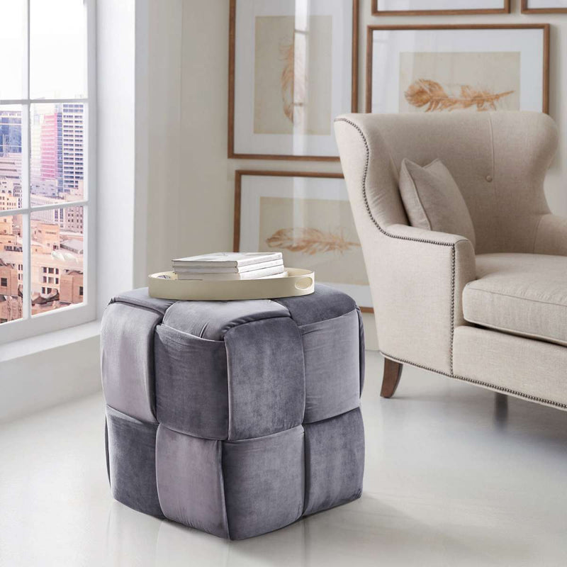 Joy Contemporary Short Ottoman in Gray Velvet By Armen Living | Ottomans | Modishstore