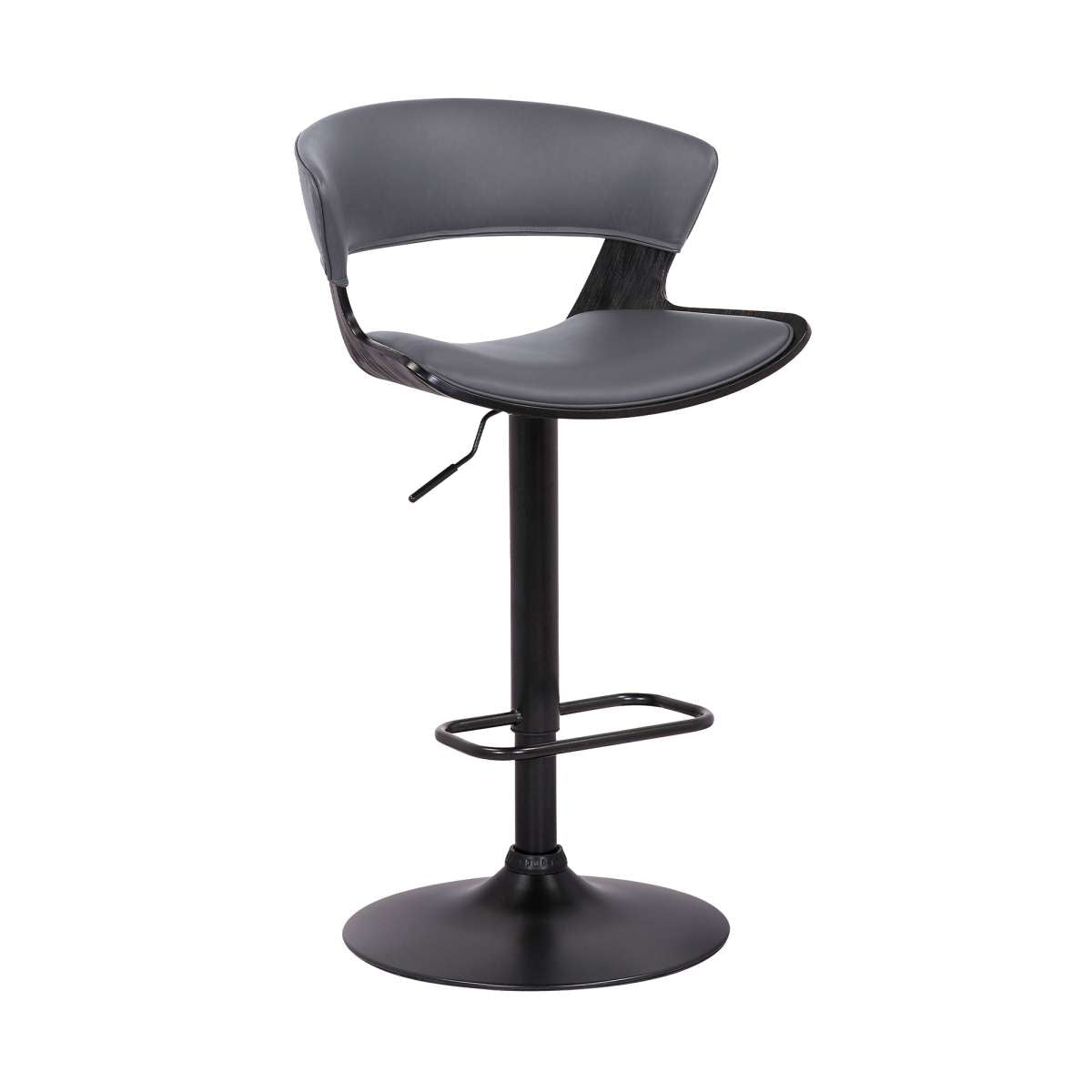 Karine Adjustable Swivel Grey Faux Leather and Black Wood Bar Stool with Black Base By Armen Living | Bar Stools | Modishstore - 2