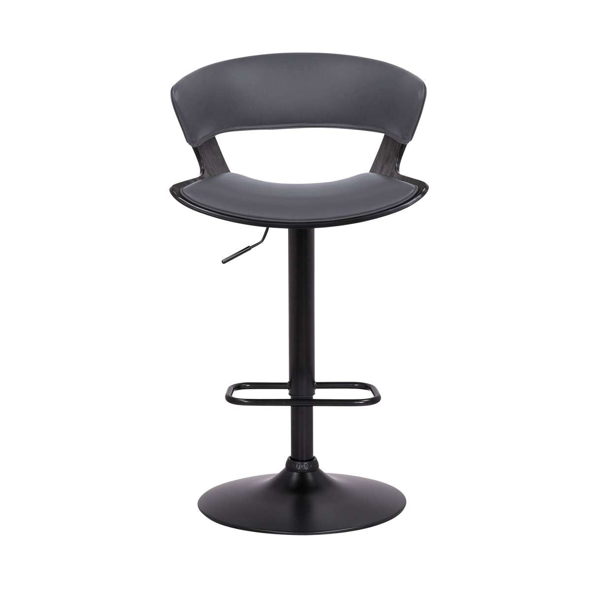 Karine Adjustable Swivel Grey Faux Leather and Black Wood Bar Stool with Black Base By Armen Living | Bar Stools | Modishstore - 3