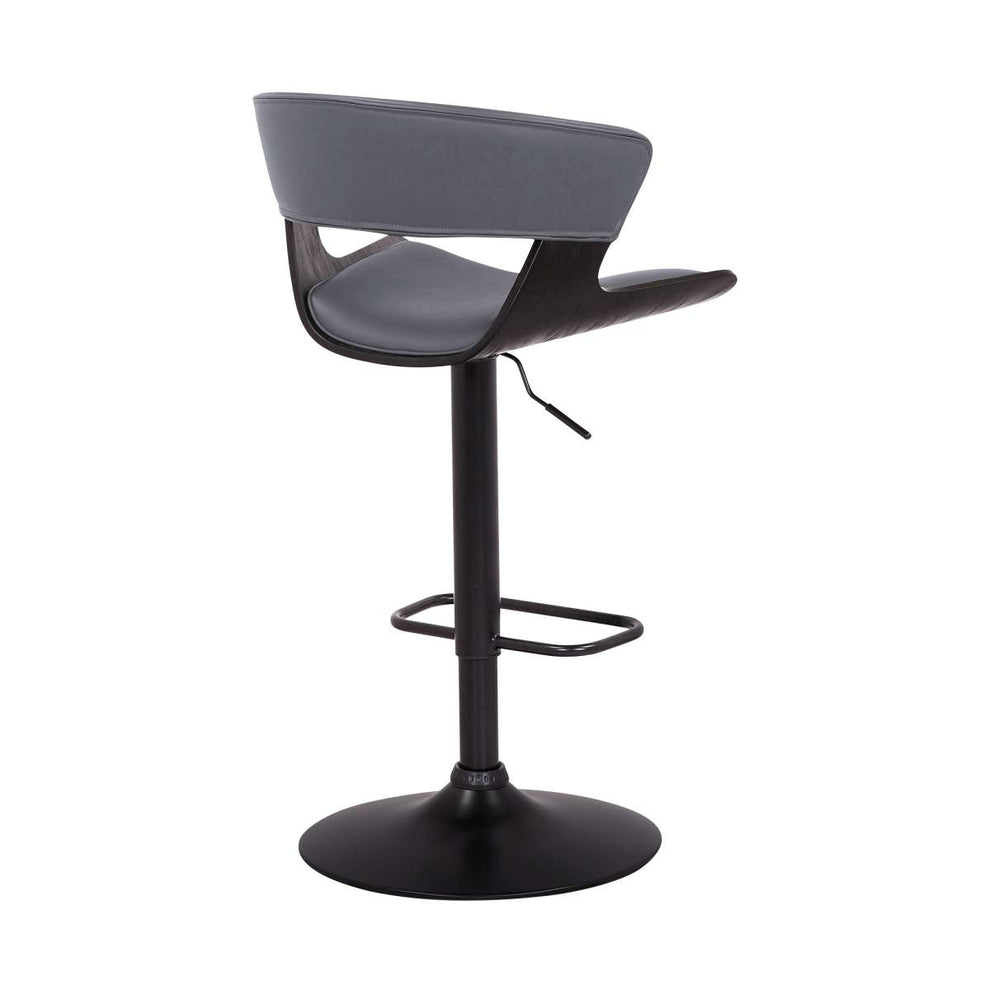 Karine Adjustable Swivel Grey Faux Leather and Black Wood Bar Stool with Black Base By Armen Living | Bar Stools | Modishstore - 4