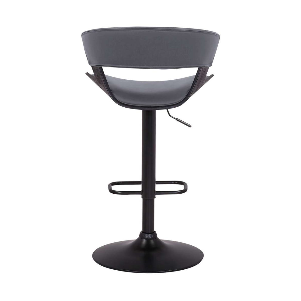 Karine Adjustable Swivel Grey Faux Leather and Black Wood Bar Stool with Black Base By Armen Living | Bar Stools | Modishstore - 5