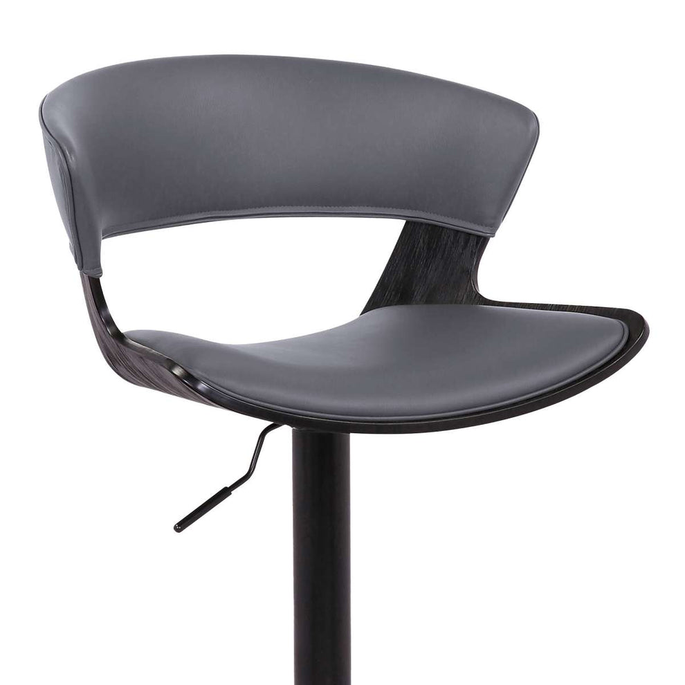 Karine Adjustable Swivel Grey Faux Leather and Black Wood Bar Stool with Black Base By Armen Living | Bar Stools | Modishstore - 6