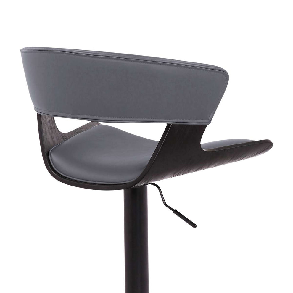 Karine Adjustable Swivel Grey Faux Leather and Black Wood Bar Stool with Black Base By Armen Living | Bar Stools | Modishstore - 7