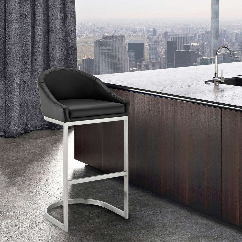 Katherine 30" Bar Stool in Brushed Stainless Steel with White Faux Leather By Armen Living | Bar Stools | Modishstore - 17