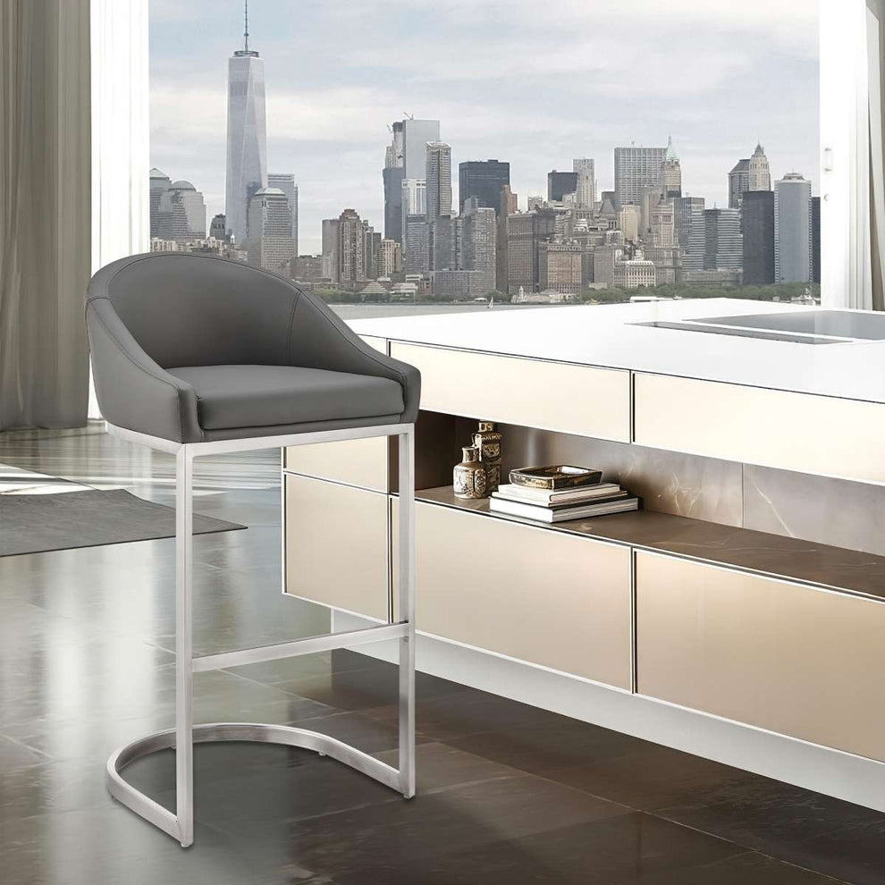 Katherine 26" Counter Stool in Brushed Stainless Steel with White Faux Leather By Armen Living | Bar Stools | Modishstore - 9