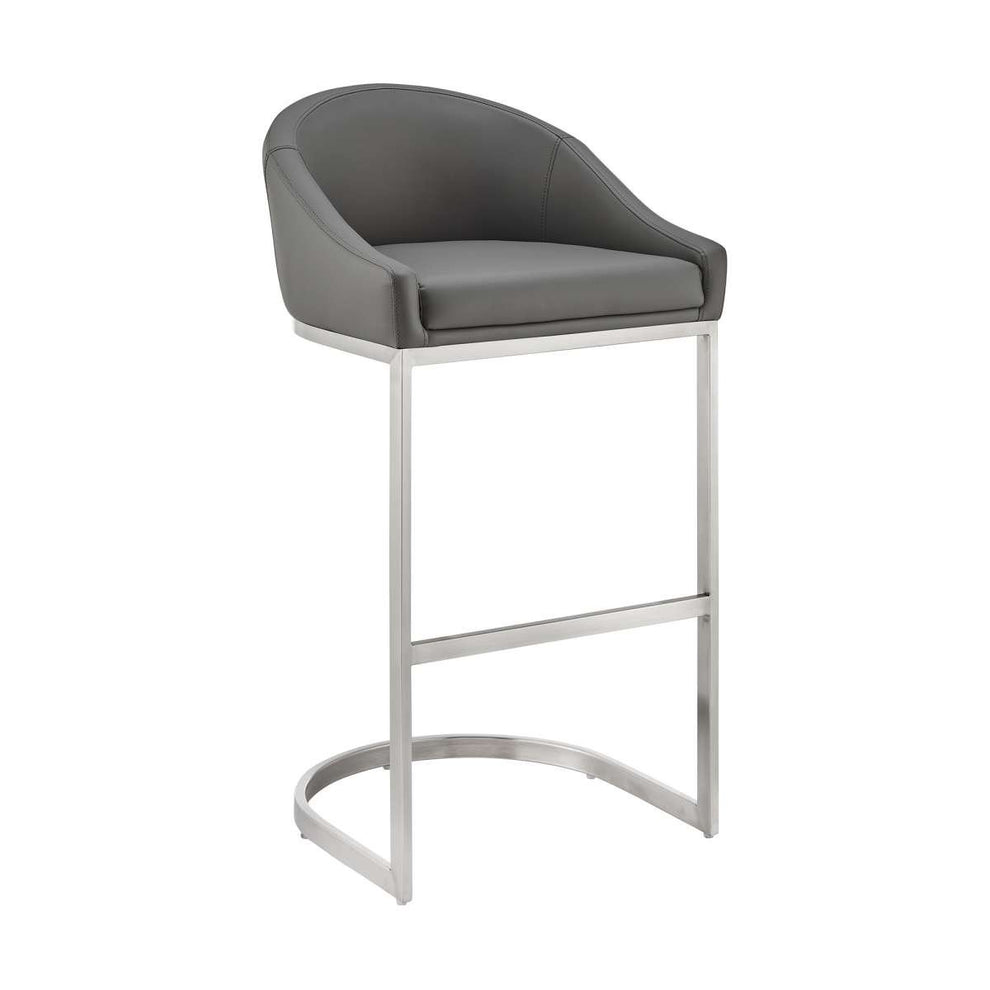 Katherine 30" Bar Stool in Brushed Stainless Steel with White Faux Leather By Armen Living | Bar Stools | Modishstore - 10