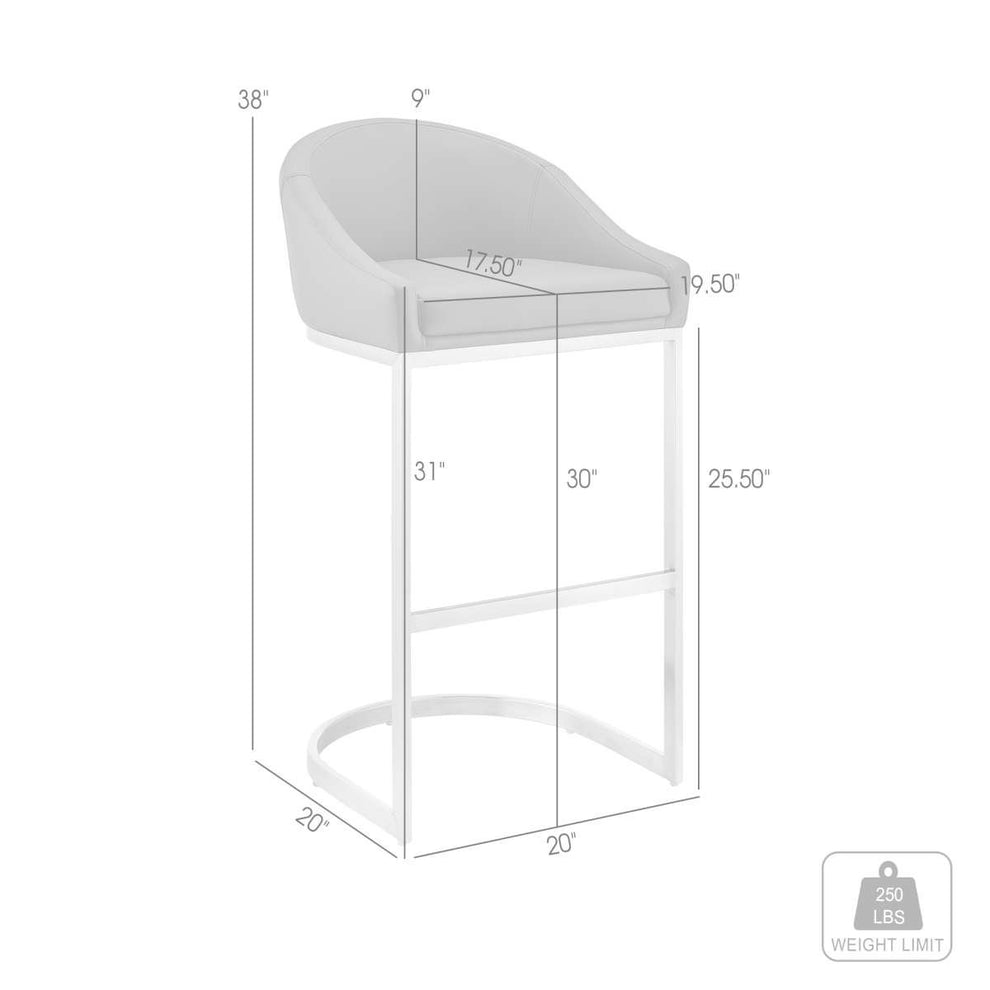 Katherine 30" Bar Stool in Brushed Stainless Steel with White Faux Leather By Armen Living | Bar Stools | Modishstore - 15