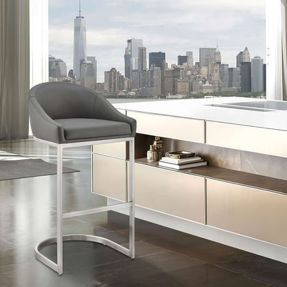 Katherine 30" Bar Stool in Brushed Stainless Steel with White Faux Leather By Armen Living | Bar Stools | Modishstore - 9