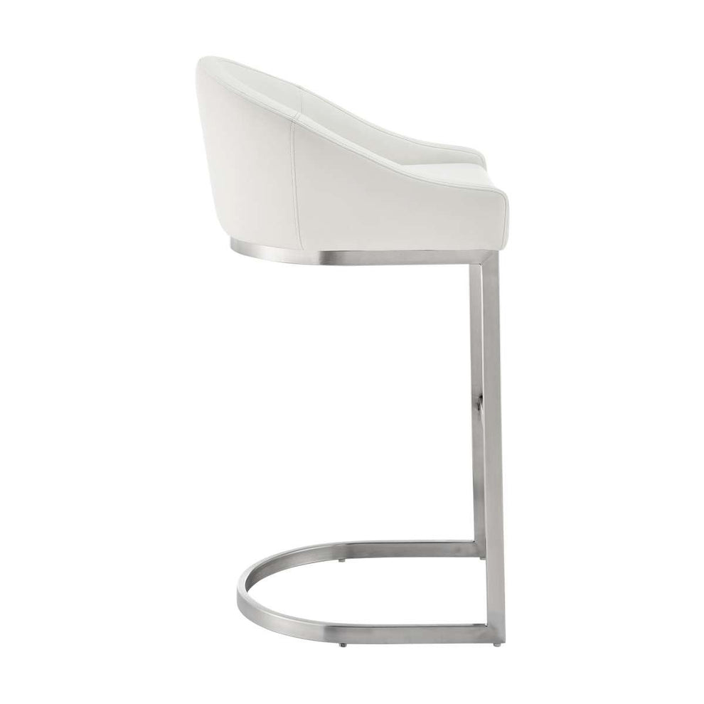 Katherine 26" Counter Stool in Brushed Stainless Steel with White Faux Leather By Armen Living | Bar Stools | Modishstore - 3