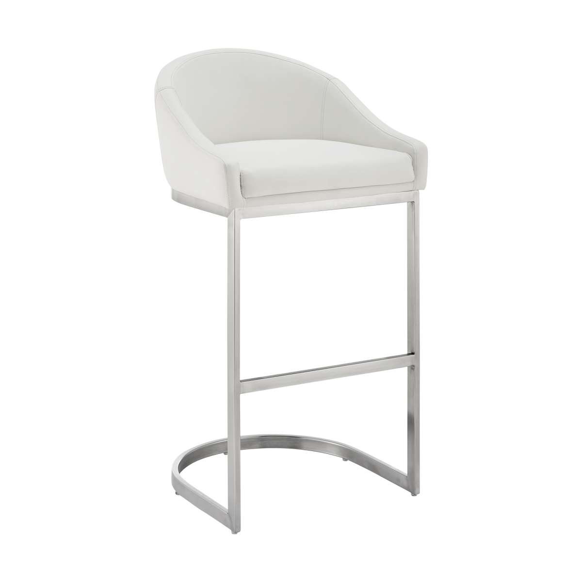 Katherine 30" Bar Stool in Brushed Stainless Steel with White Faux Leather By Armen Living | Bar Stools | Modishstore - 2