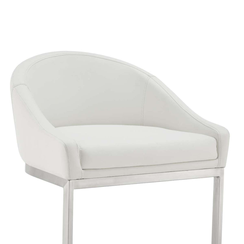 Katherine 30" Bar Stool in Brushed Stainless Steel with White Faux Leather By Armen Living | Bar Stools | Modishstore - 5