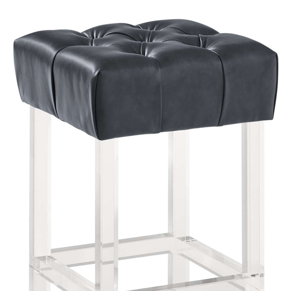 Kara Contemporary 26" Counter Height Barstool in Gray Faux Leather with Acrylic Legs By Armen Living | Bar Stools | Modishstore - 3