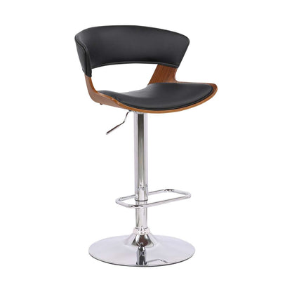 Karine Adjustable Swivel Black Faux Leather and Walnut Wood Bar Stool with Black Base By Armen Living | Bar Stools | Modishstore - 2