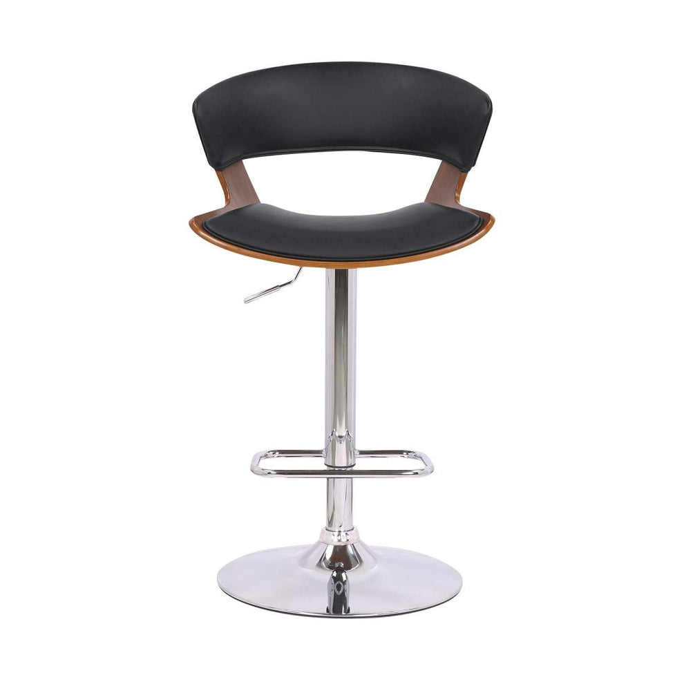 Karine Adjustable Swivel Black Faux Leather and Walnut Wood Bar Stool with Black Base By Armen Living | Bar Stools | Modishstore - 3