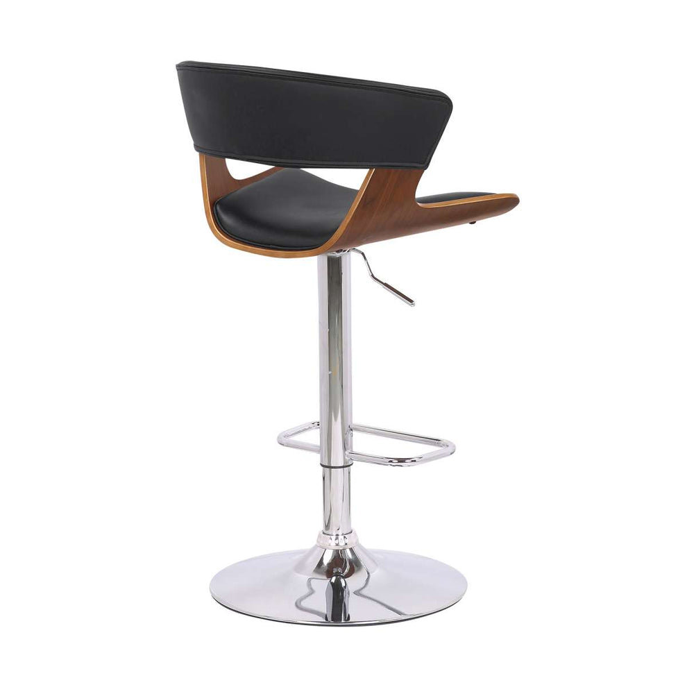 Karine Adjustable Swivel Black Faux Leather and Walnut Wood Bar Stool with Black Base By Armen Living | Bar Stools | Modishstore - 4
