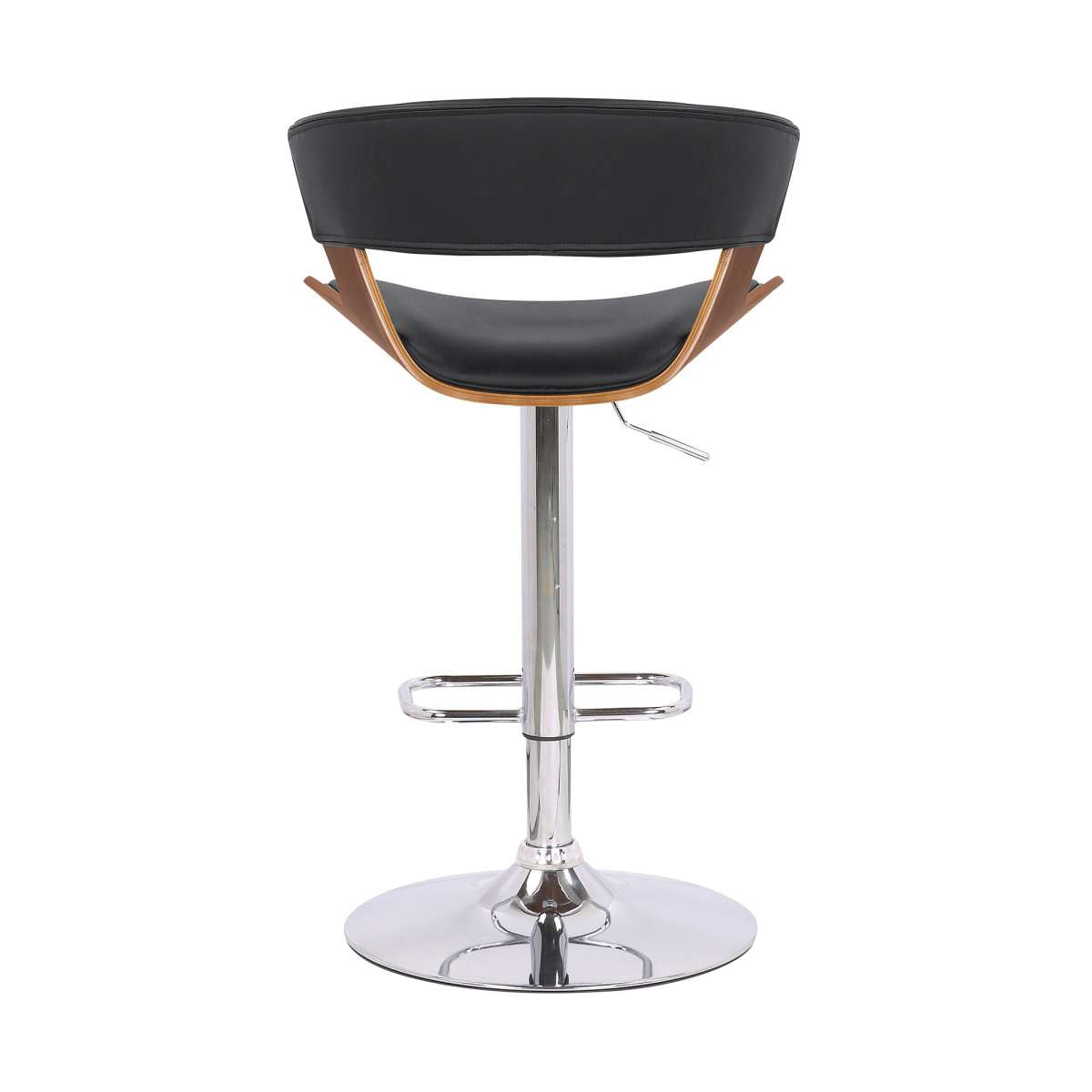 Karine Adjustable Swivel Black Faux Leather and Walnut Wood Bar Stool with Black Base By Armen Living | Bar Stools | Modishstore - 5