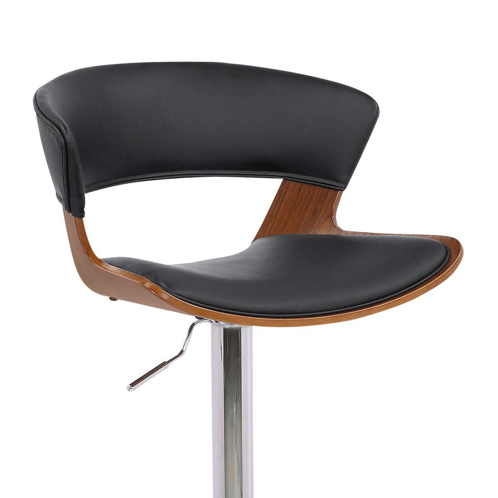 Karine Adjustable Swivel Black Faux Leather and Walnut Wood Bar Stool with Black Base By Armen Living | Bar Stools | Modishstore - 6