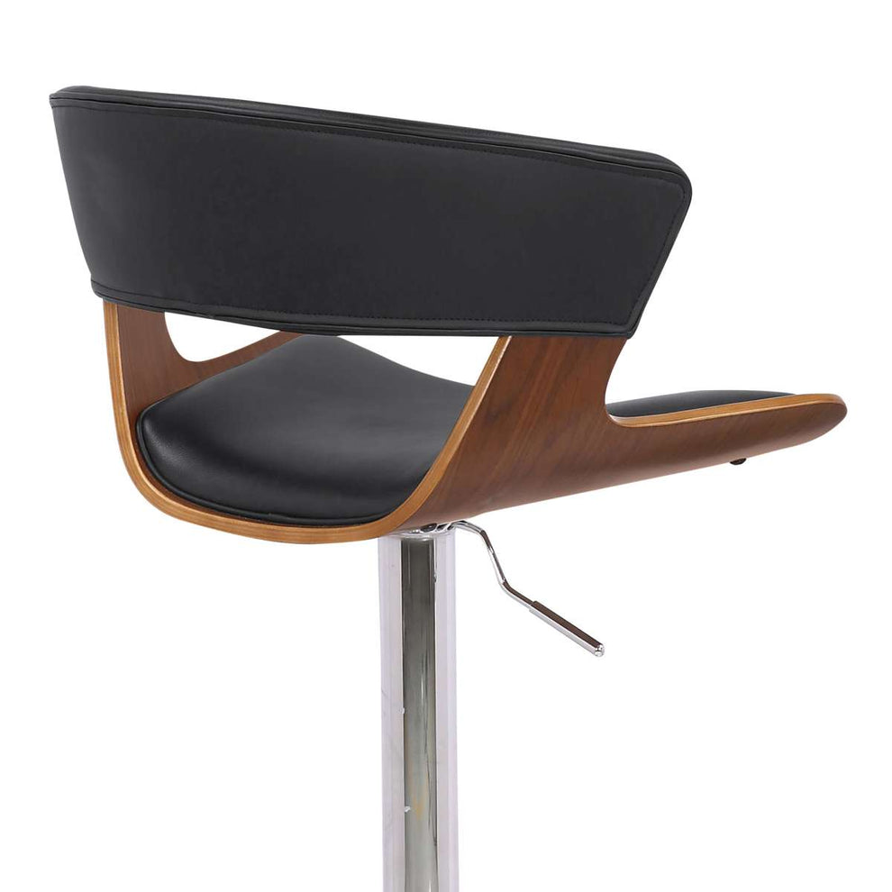 Karine Adjustable Swivel Black Faux Leather and Walnut Wood Bar Stool with Black Base By Armen Living | Bar Stools | Modishstore - 7