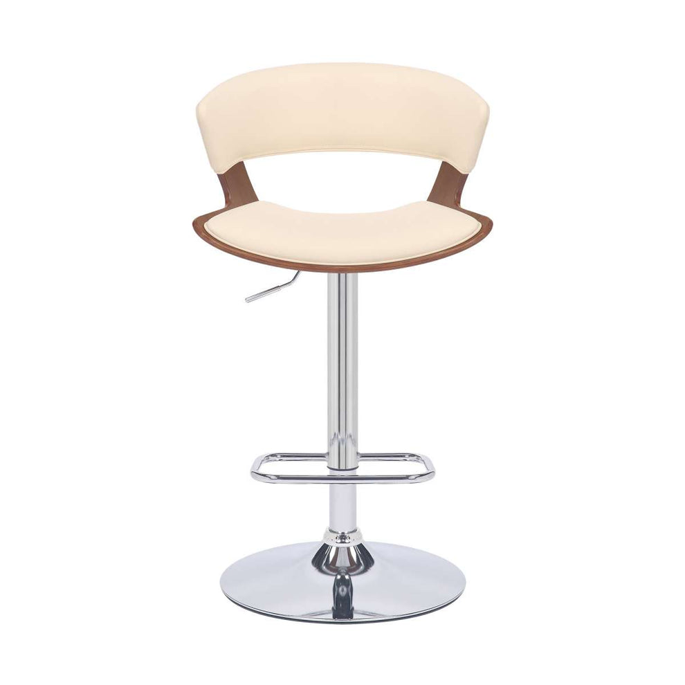 Karine Adjustable Swivel Black Faux Leather and Walnut Wood Bar Stool with Black Base By Armen Living | Bar Stools | Modishstore - 11