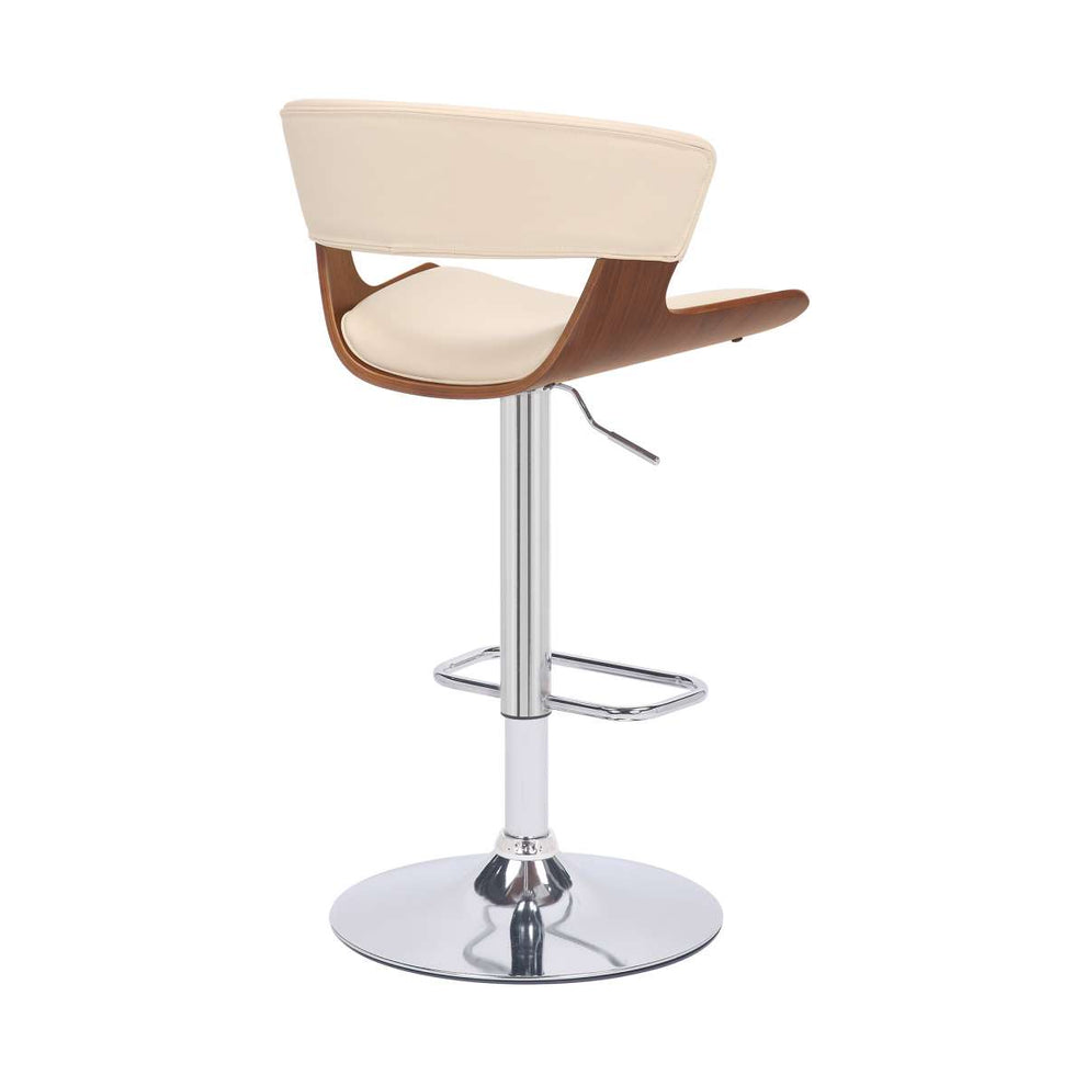 Karine Adjustable Swivel Black Faux Leather and Walnut Wood Bar Stool with Black Base By Armen Living | Bar Stools | Modishstore - 12
