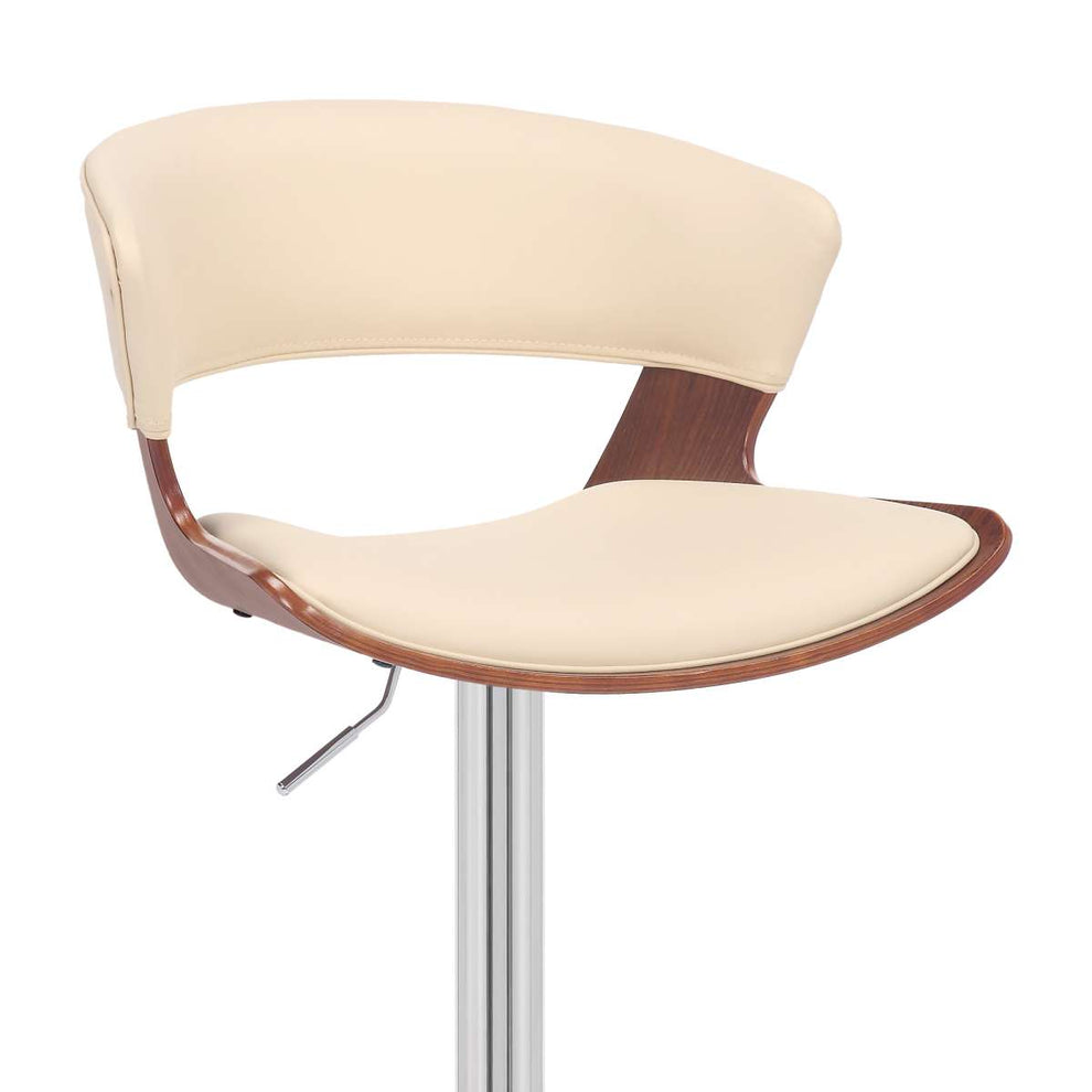 Karine Adjustable Swivel Black Faux Leather and Walnut Wood Bar Stool with Black Base By Armen Living | Bar Stools | Modishstore - 14
