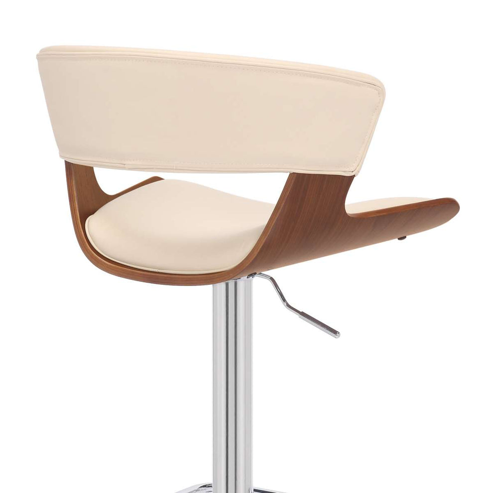 Karine Adjustable Swivel Black Faux Leather and Walnut Wood Bar Stool with Black Base By Armen Living | Bar Stools | Modishstore - 15