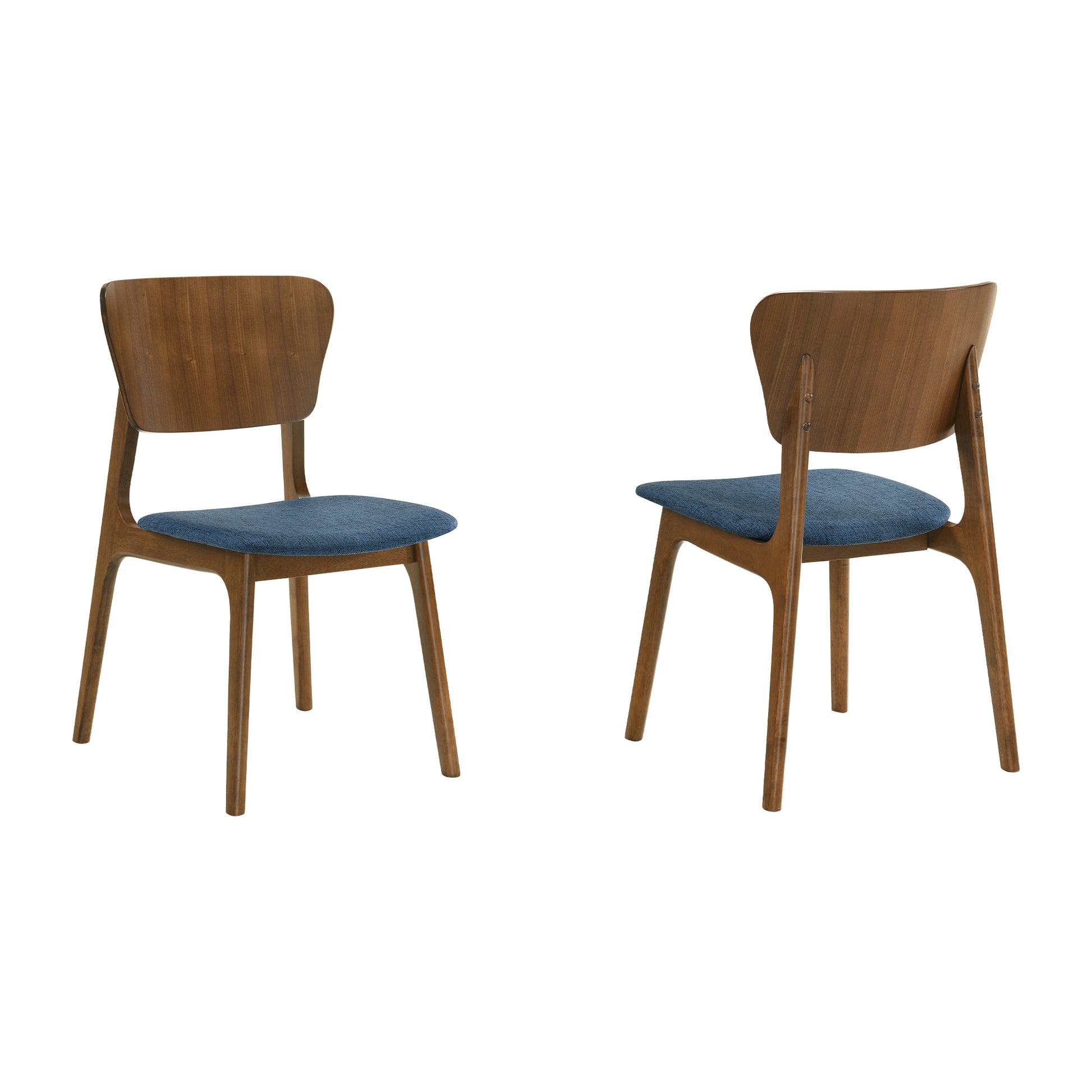 Kalia Wood Dining Chair in Walnut Finish with Blue Fabric - Set of 2 By Armen Living | Dining Chairs | Modishstore - 3