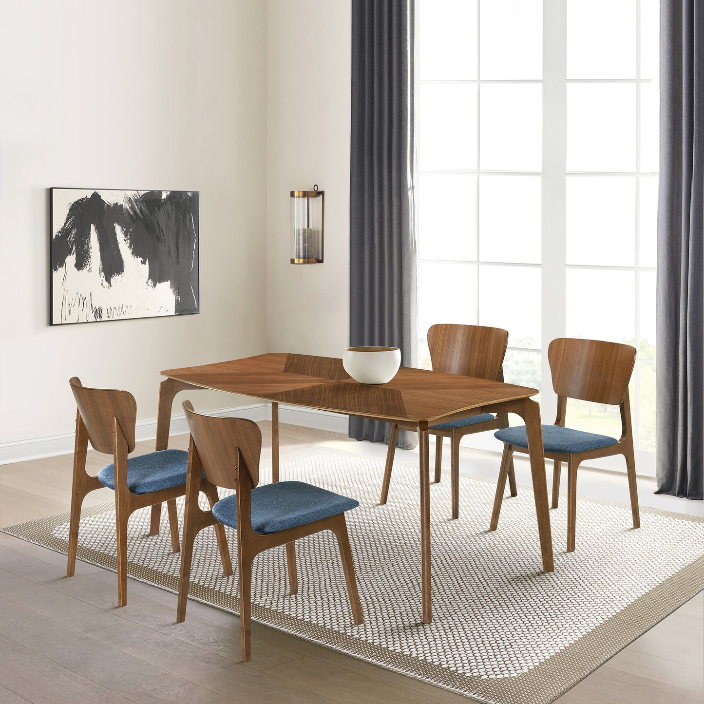Kalia Wood Dining Chair in Walnut Finish with Blue Fabric - Set of 2 By Armen Living | Dining Chairs | Modishstore - 2