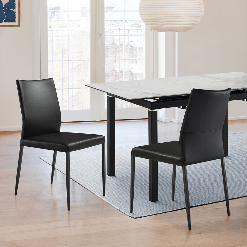 Kash Upholstered Dining Chair in Black Faux Leather with Black Metal Legs - Set of 2 By Armen Living | Dining Chairs | Modishstore