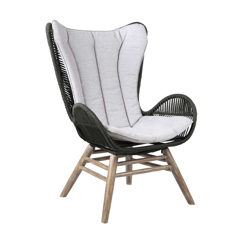 King Indoor Outdoor Lounge Chair in Light Eucalyptus Wood with Truffle Rope and Grey Cushion By Armen Living | Outdoor Chairs |  Modishstore  - 2