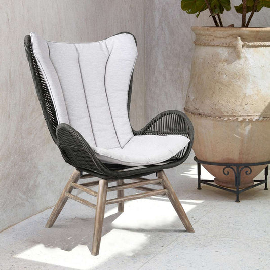 King Indoor Outdoor Lounge Chair in Light Eucalyptus Wood with Truffle Rope and Grey Cushion By Armen Living | Outdoor Chairs |  Modishstore 