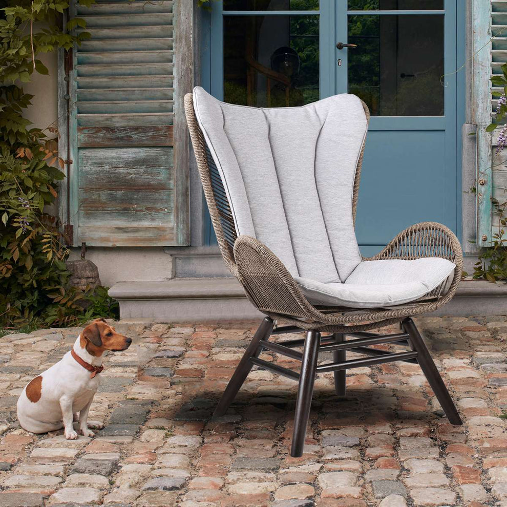 King Indoor Outdoor Lounge Chair in Light Eucalyptus Wood with Truffle Rope and Grey Cushion By Armen Living | Outdoor Chairs |  Modishstore  - 9