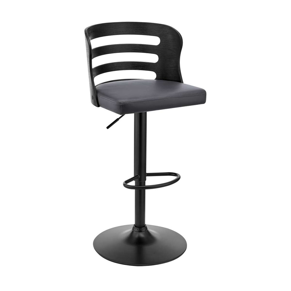Khalia Adjustable Swivel Grey Faux Leather and Black Wood Bar Stool with Black Base By Armen Living | Bar Stools | Modishstore - 2