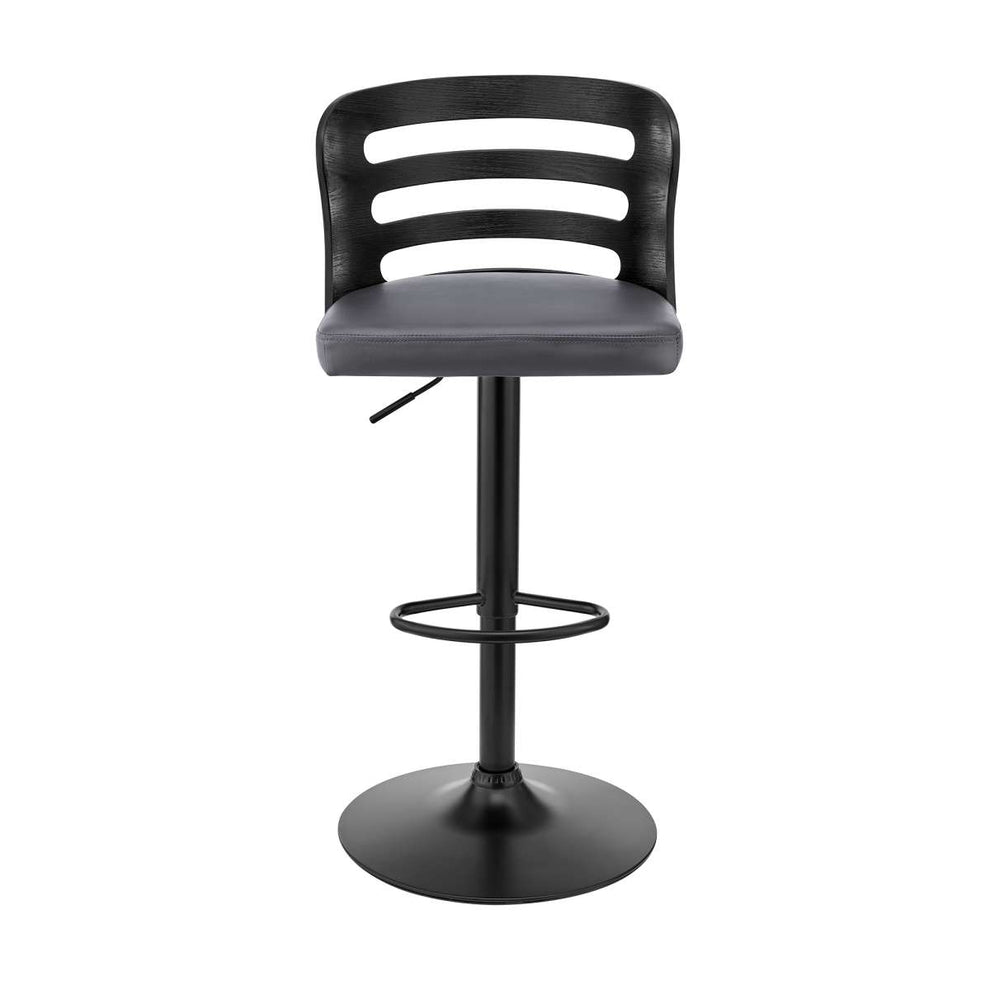 Khalia Adjustable Swivel Grey Faux Leather and Black Wood Bar Stool with Black Base By Armen Living | Bar Stools | Modishstore - 3