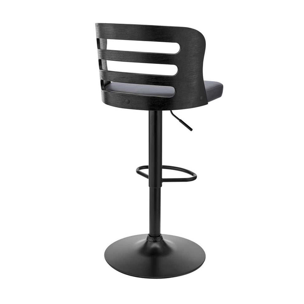 Khalia Adjustable Swivel Grey Faux Leather and Black Wood Bar Stool with Black Base By Armen Living | Bar Stools | Modishstore - 4