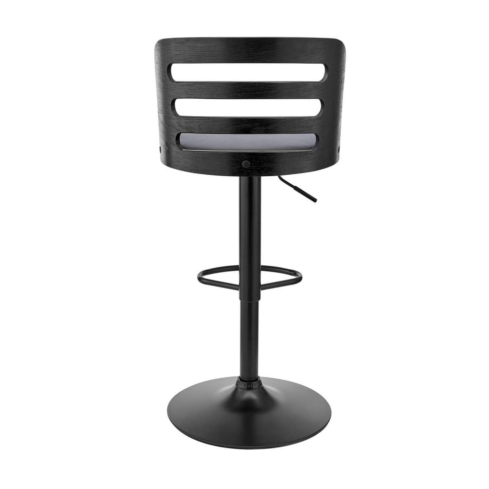 Khalia Adjustable Swivel Grey Faux Leather and Black Wood Bar Stool with Black Base By Armen Living | Bar Stools | Modishstore - 5