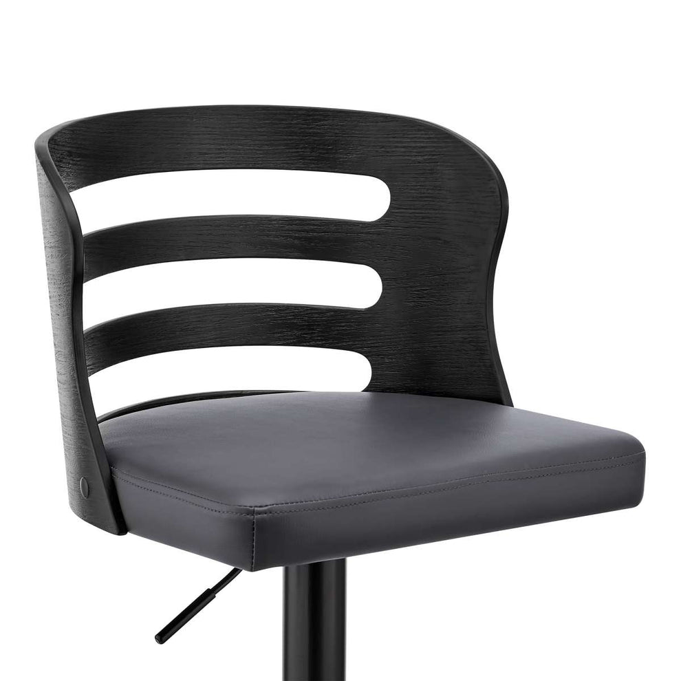 Khalia Adjustable Swivel Grey Faux Leather and Black Wood Bar Stool with Black Base By Armen Living | Bar Stools | Modishstore - 6
