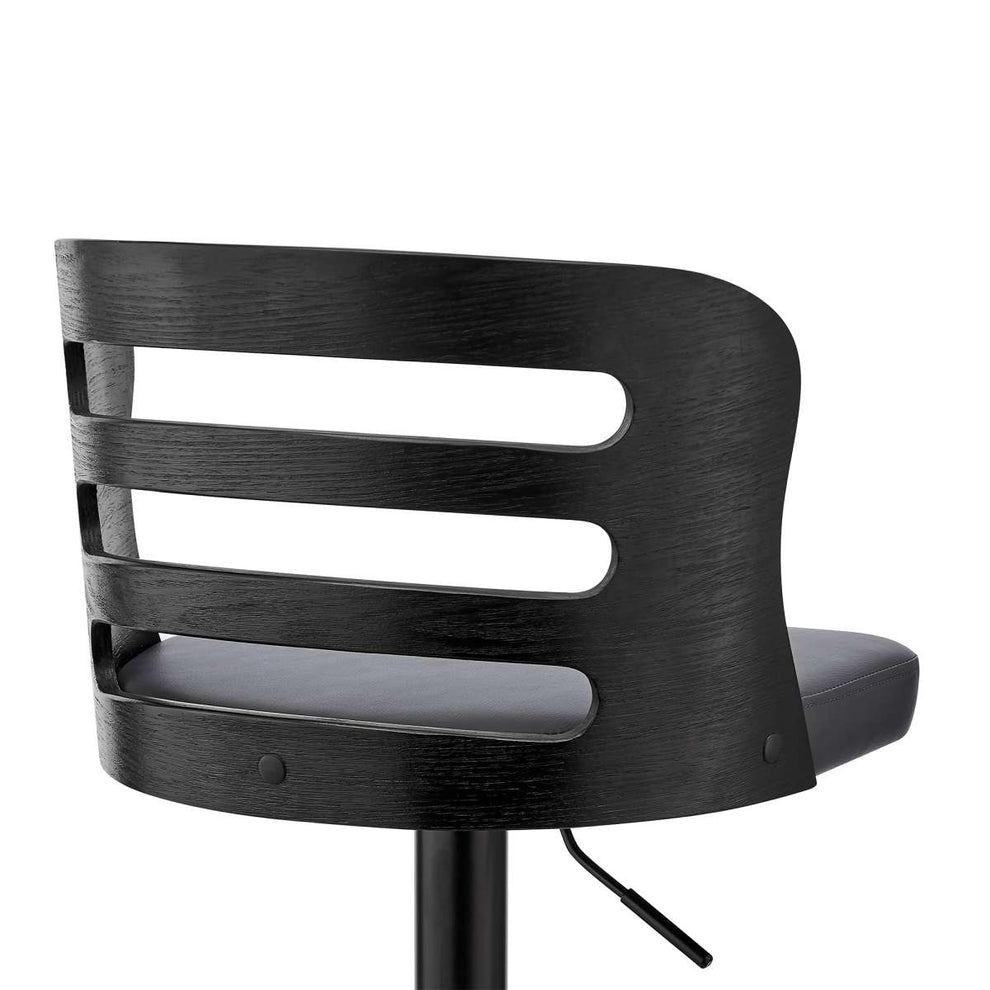 Khalia Adjustable Swivel Grey Faux Leather and Black Wood Bar Stool with Black Base By Armen Living | Bar Stools | Modishstore - 7