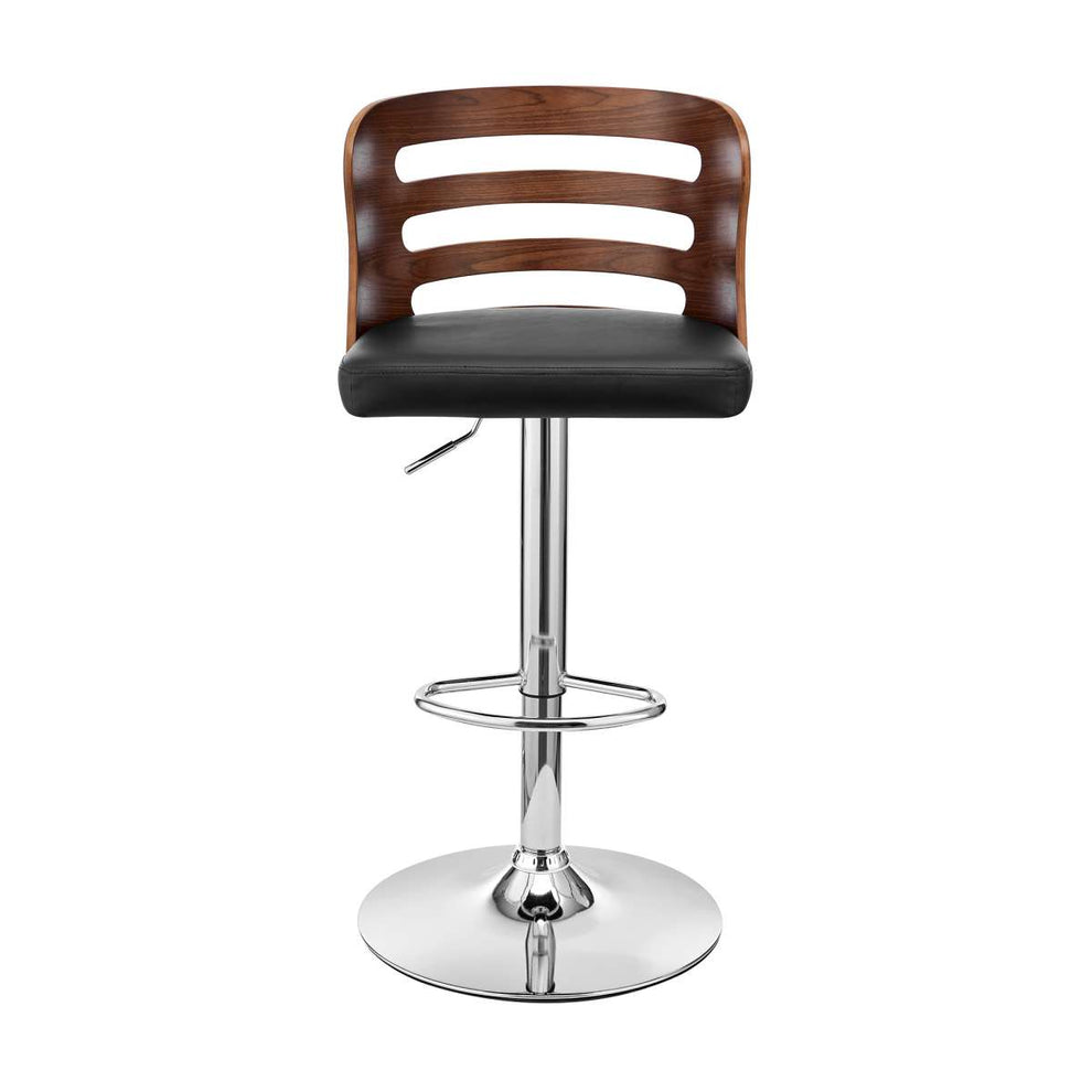 Khalia Adjustable Swivel Black Faux Leather and Walnut Wood Bar Stool with Chrome Base By Armen Living | Bar Stools | Modishstore - 3