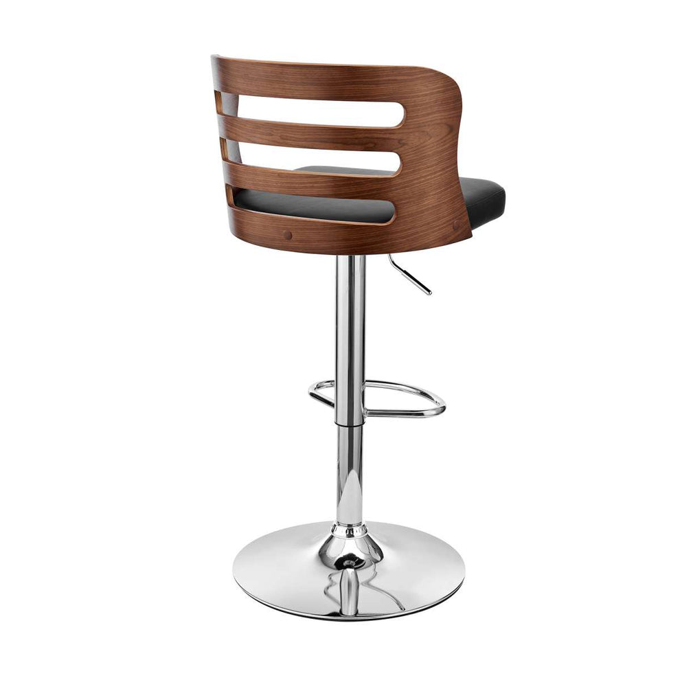 Khalia Adjustable Swivel Black Faux Leather and Walnut Wood Bar Stool with Chrome Base By Armen Living | Bar Stools | Modishstore - 4