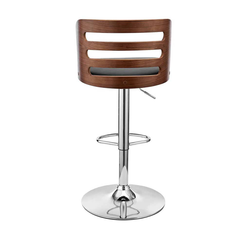 Khalia Adjustable Swivel Black Faux Leather and Walnut Wood Bar Stool with Chrome Base By Armen Living | Bar Stools | Modishstore - 5