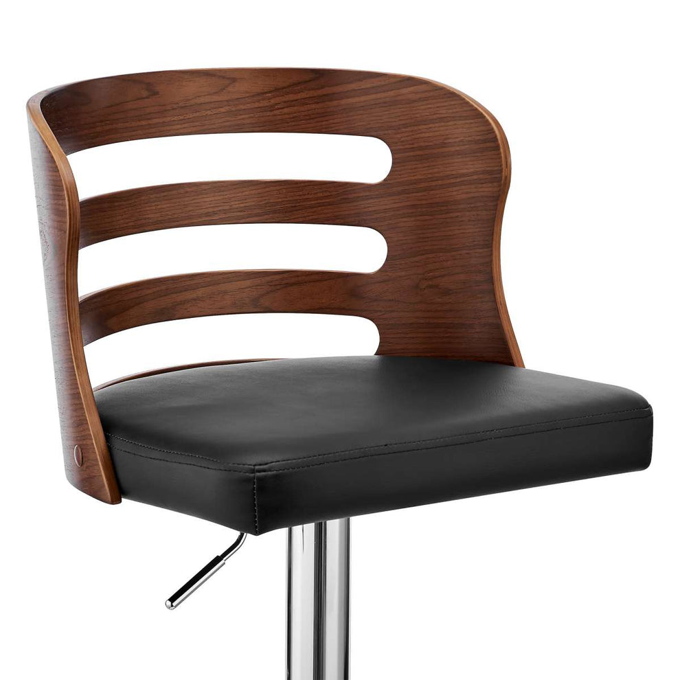 Khalia Adjustable Swivel Black Faux Leather and Walnut Wood Bar Stool with Chrome Base By Armen Living | Bar Stools | Modishstore - 6