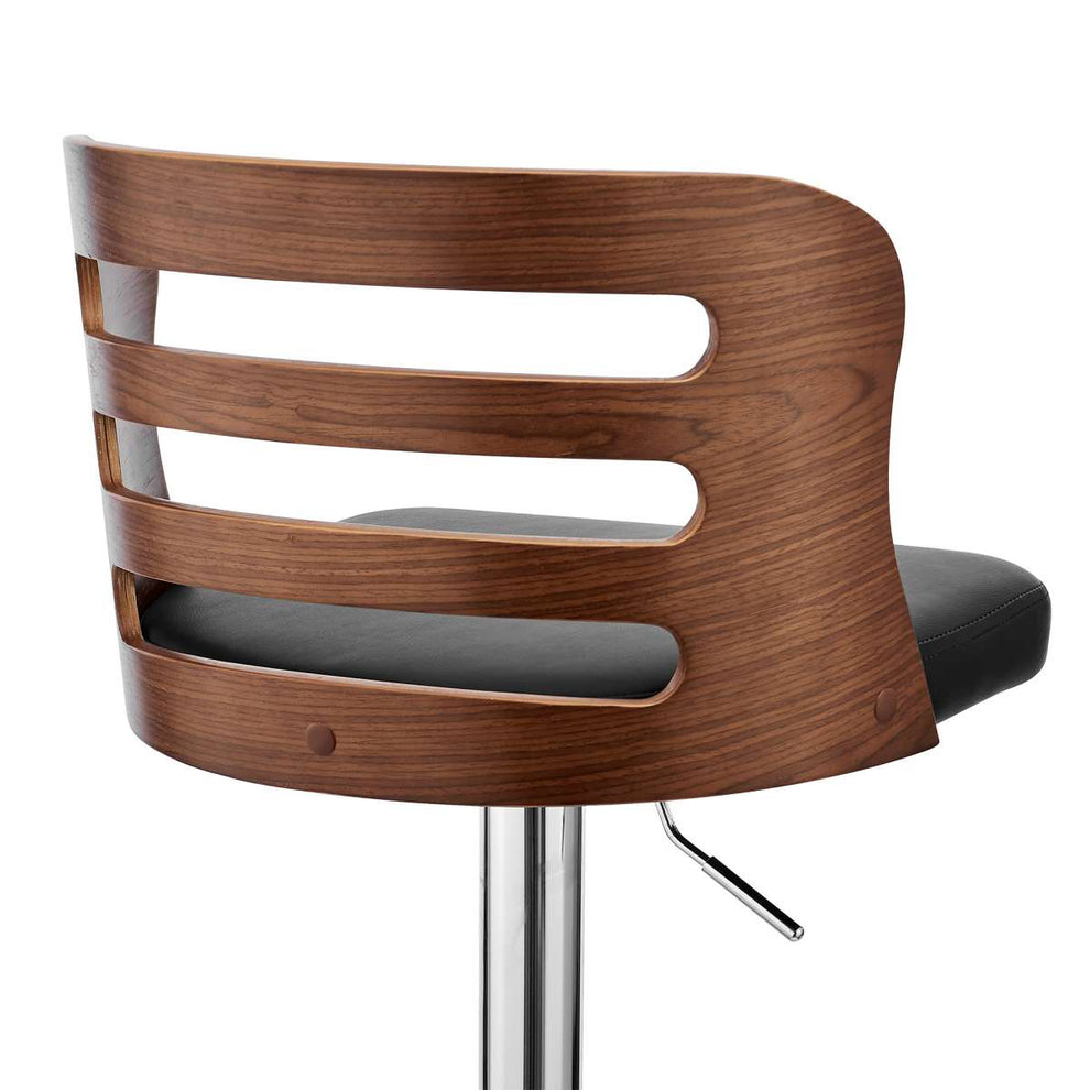 Khalia Adjustable Swivel Black Faux Leather and Walnut Wood Bar Stool with Chrome Base By Armen Living | Bar Stools | Modishstore - 7