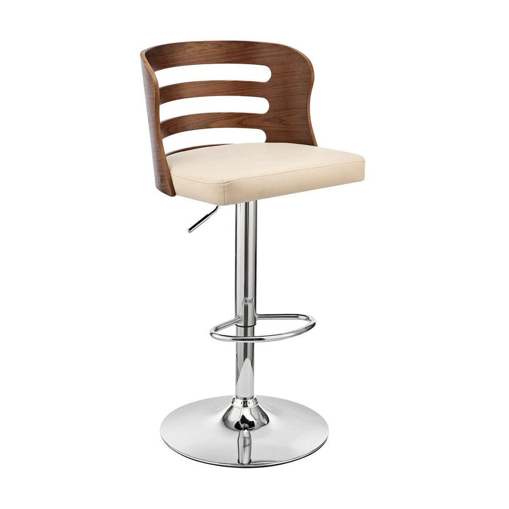 Khalia Adjustable Swivel Cream Faux Leather and Walnut Wood Bar Stool with Chrome Base By Armen Living | Bar Stools | Modishstore - 2