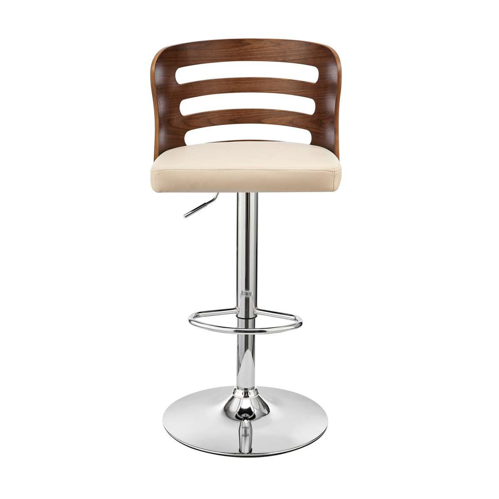 Khalia Adjustable Swivel Cream Faux Leather and Walnut Wood Bar Stool with Chrome Base By Armen Living | Bar Stools | Modishstore - 3