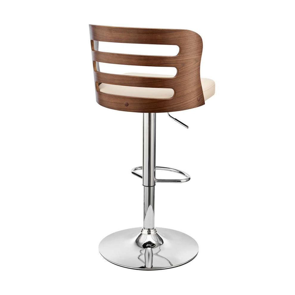 Khalia Adjustable Swivel Cream Faux Leather and Walnut Wood Bar Stool with Chrome Base By Armen Living | Bar Stools | Modishstore - 4